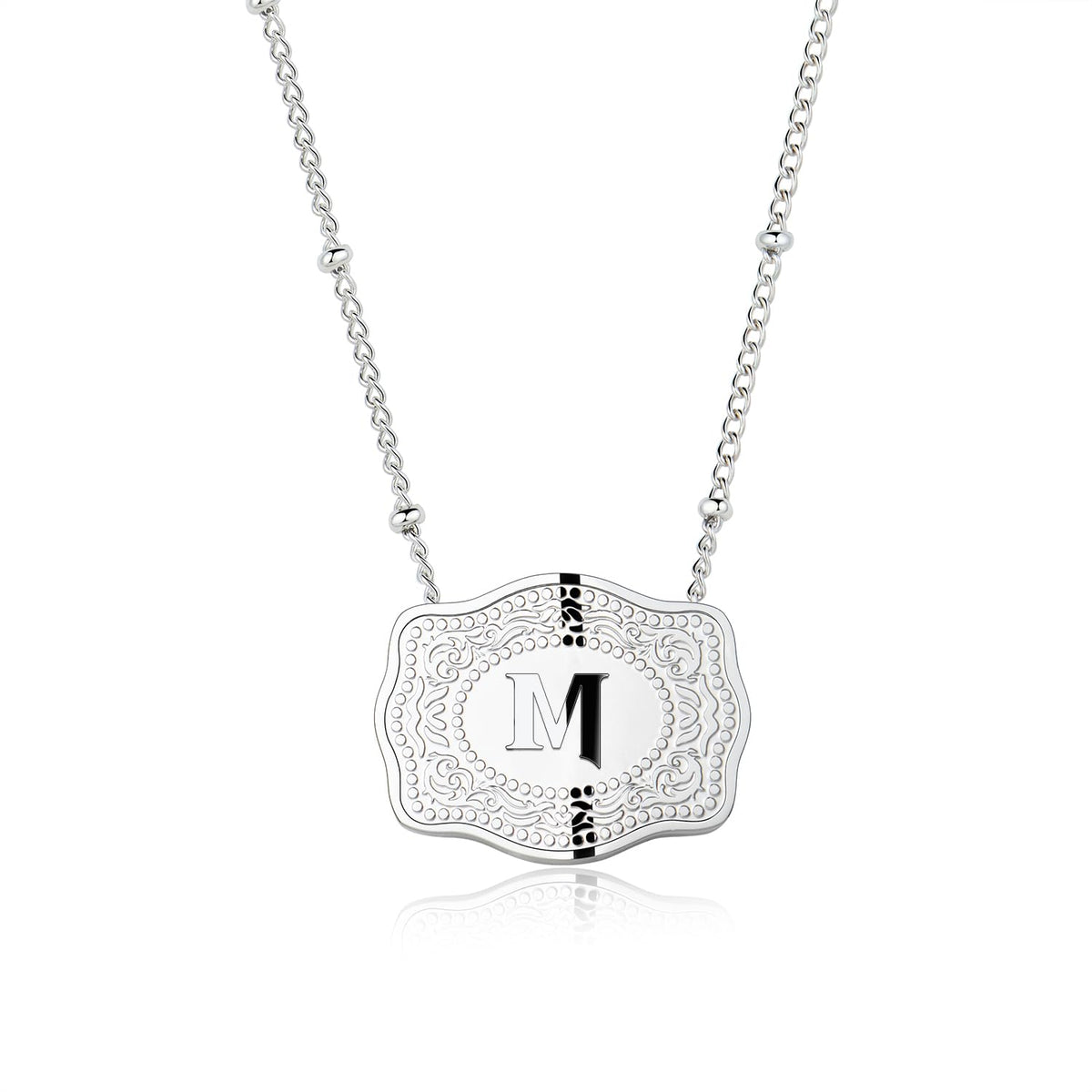Stainless Steel Western Belt Buckle Initial Necklace