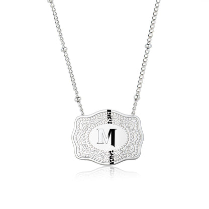 Stainless Steel Western Belt Buckle Initial Necklace