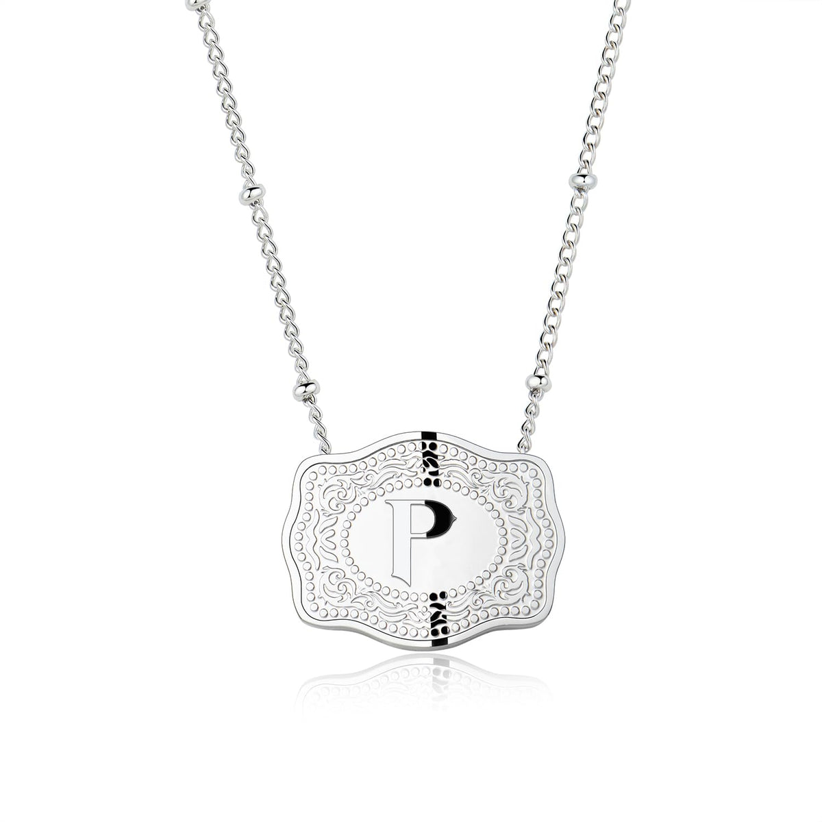 Stainless Steel Western Belt Buckle Initial Necklace