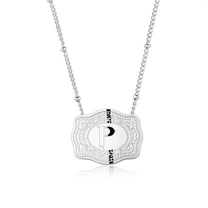 Stainless Steel Western Belt Buckle Initial Necklace