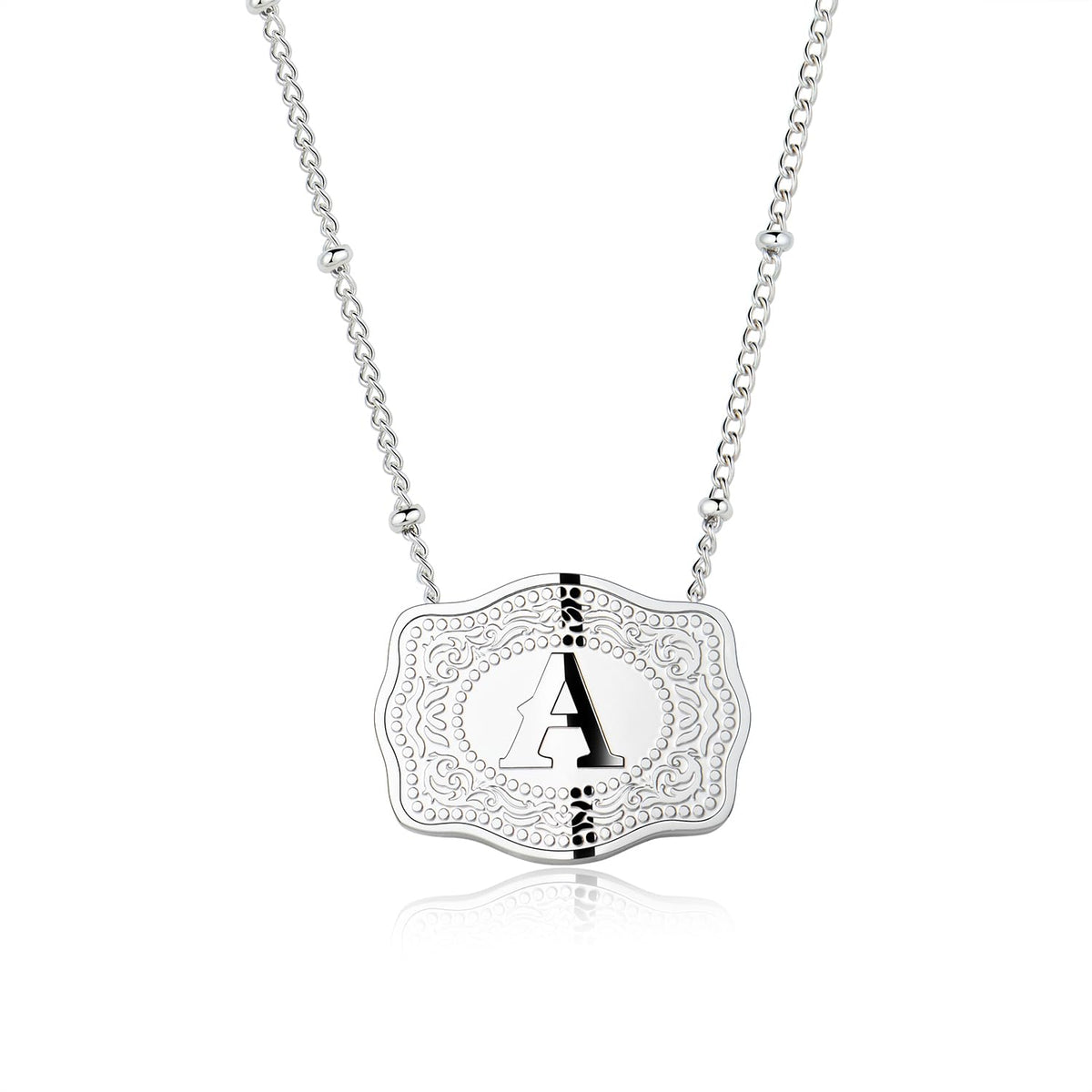 Stainless Steel Western Belt Buckle Initial Necklace