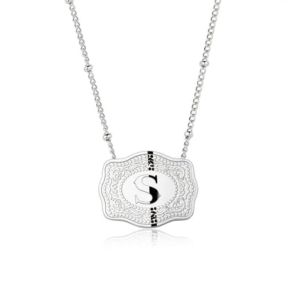 Stainless Steel Western Belt Buckle Initial Necklace