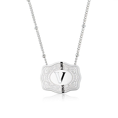Stainless Steel Western Belt Buckle Initial Necklace