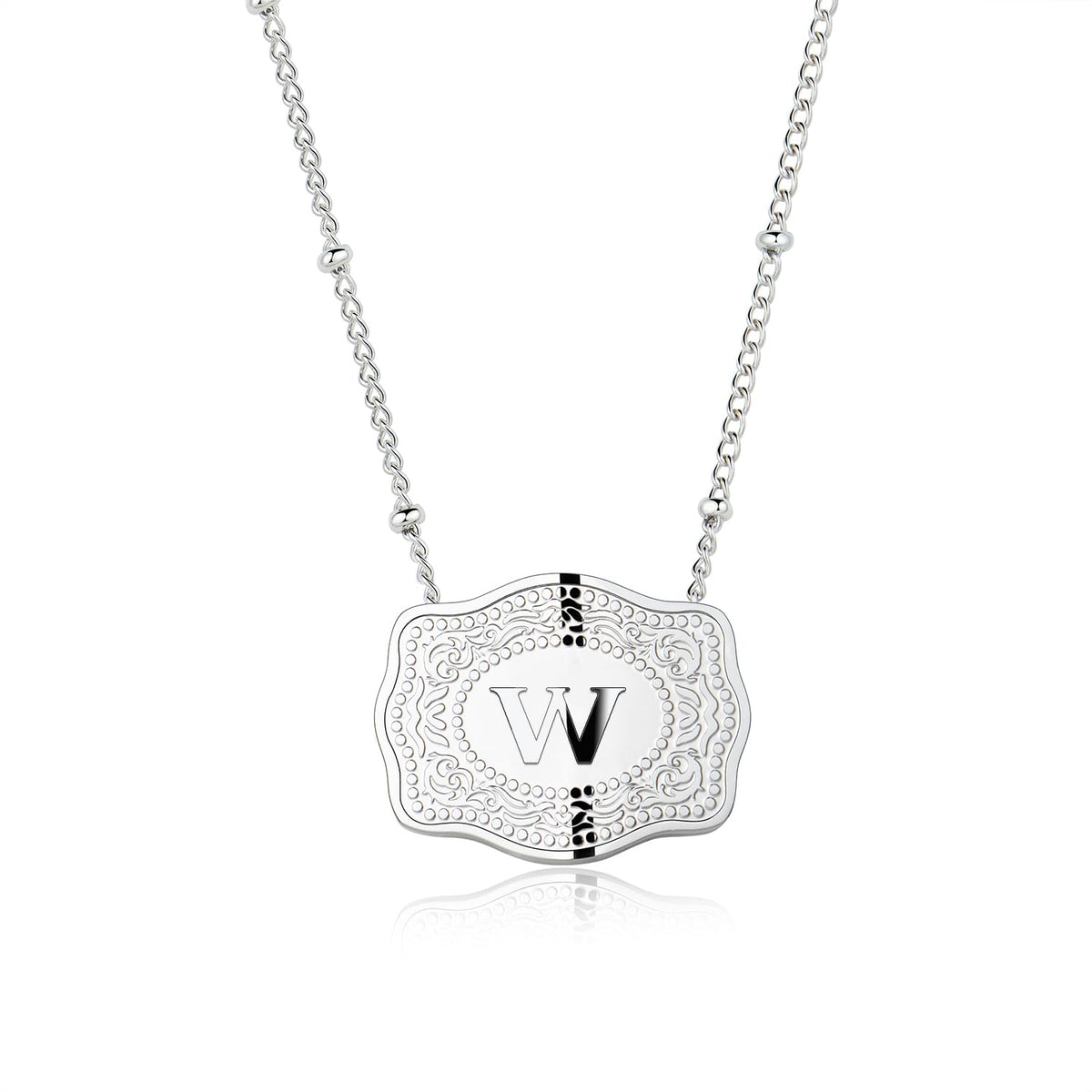 Stainless Steel Western Belt Buckle Initial Necklace