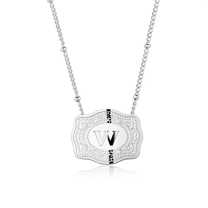 Stainless Steel Western Belt Buckle Initial Necklace