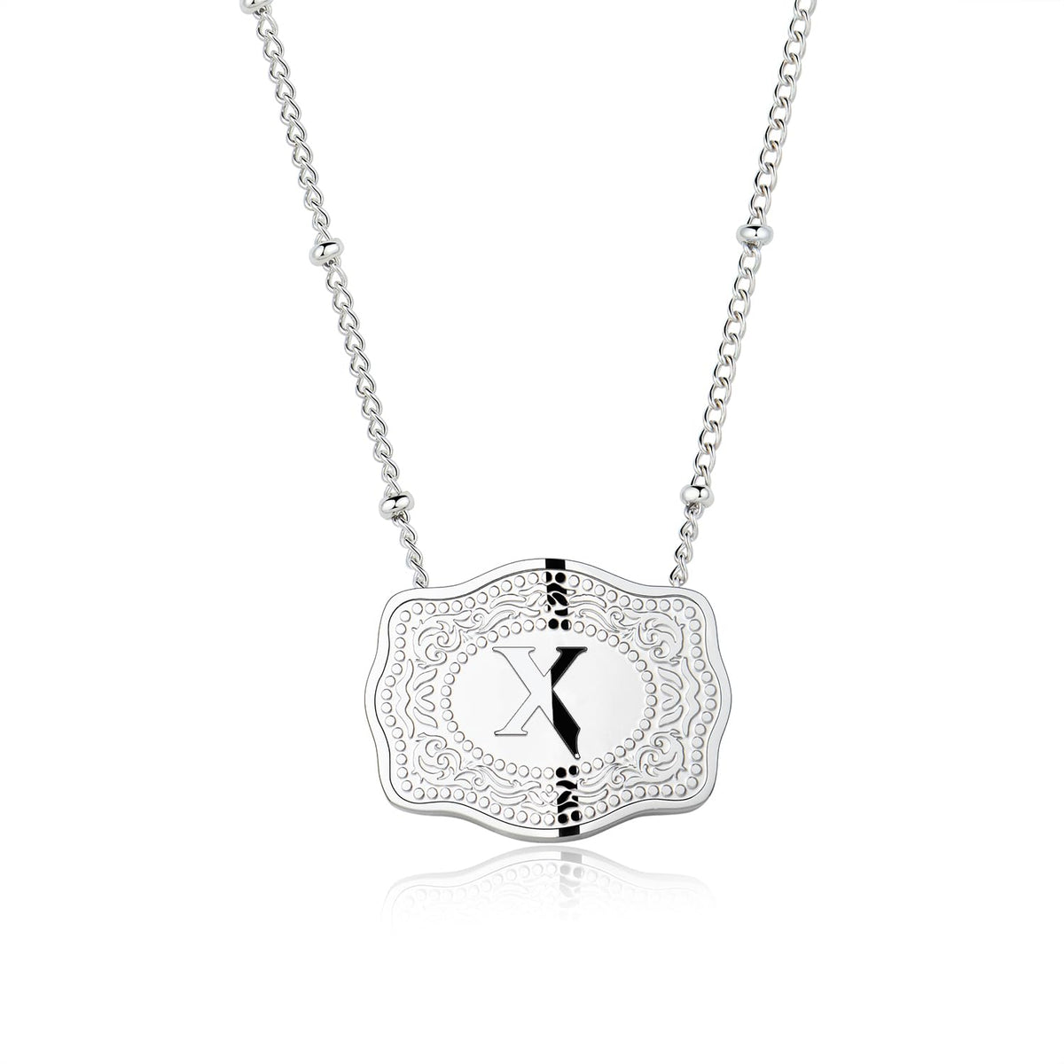 Stainless Steel Western Belt Buckle Initial Necklace