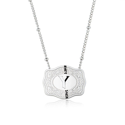 Stainless Steel Western Belt Buckle Initial Necklace