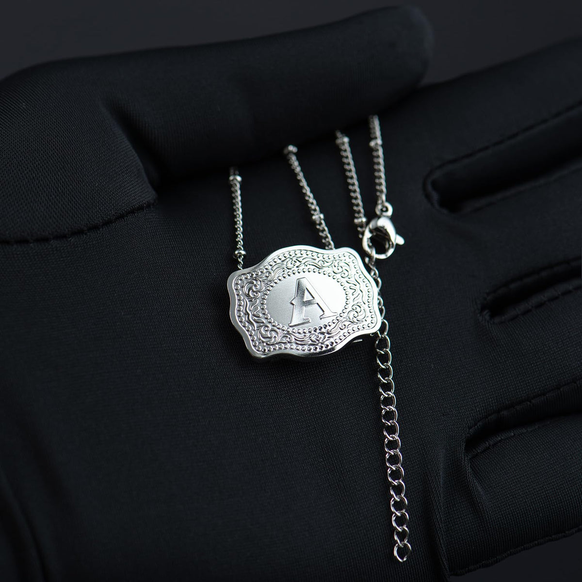 Stainless Steel Western Belt Buckle Initial Necklace