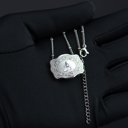 Stainless Steel Western Belt Buckle Initial Necklace