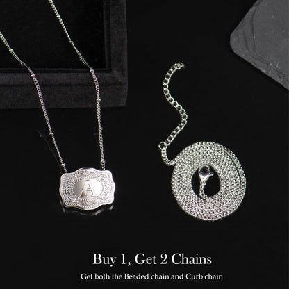 Stainless Steel Western Belt Buckle Initial Necklace