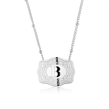 Stainless Steel Western Belt Buckle Initial Necklace