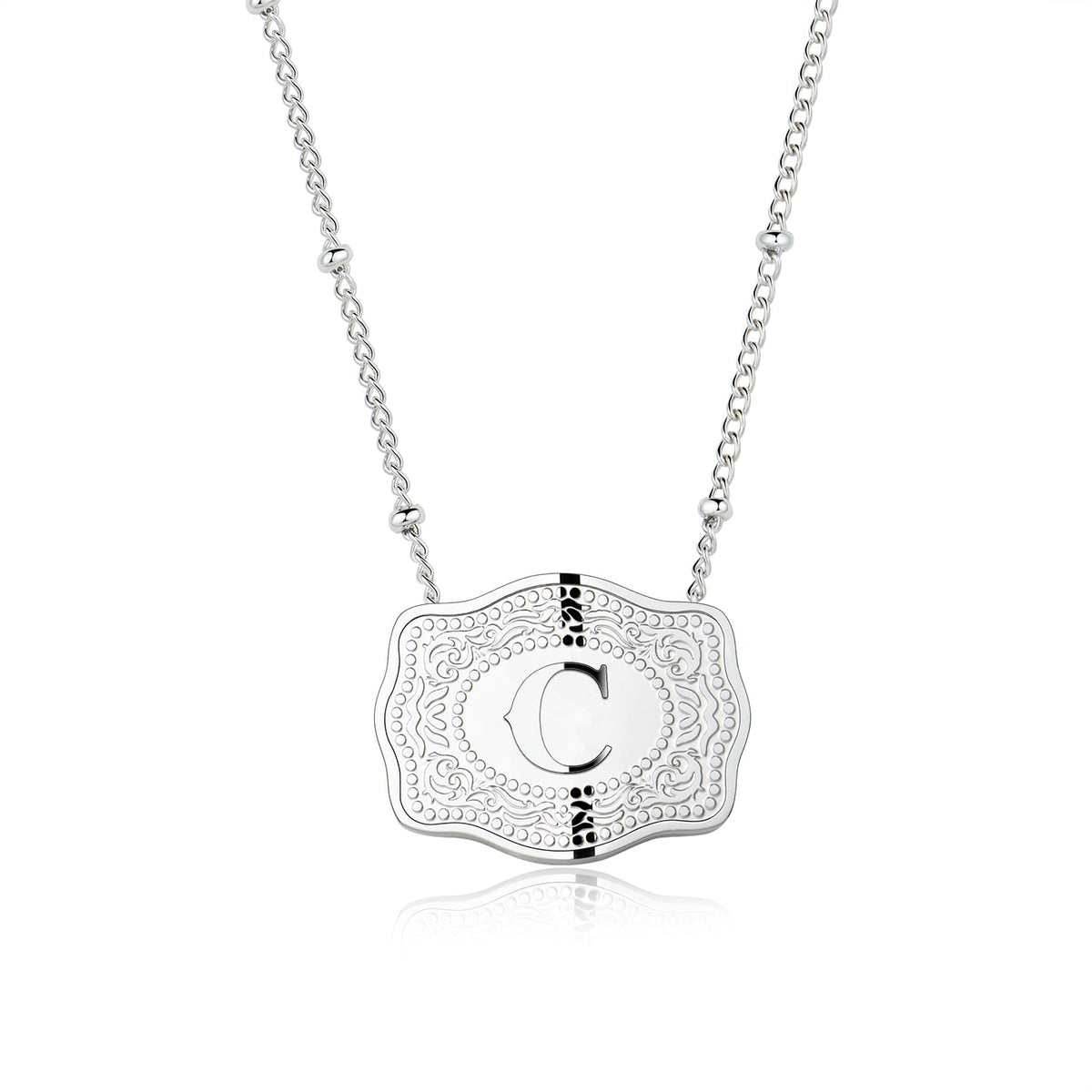 Stainless Steel Western Belt Buckle Initial Necklace
