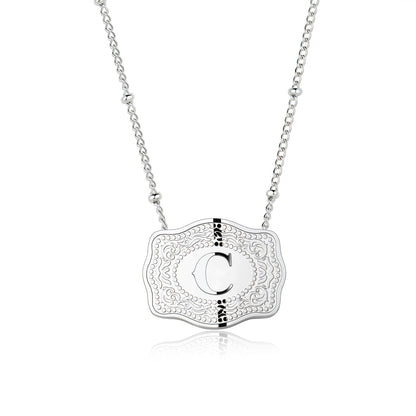 Stainless Steel Western Belt Buckle Initial Necklace