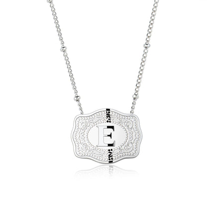 Stainless Steel Western Belt Buckle Initial Necklace
