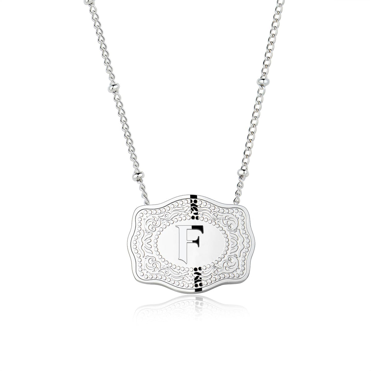 Stainless Steel Western Belt Buckle Initial Necklace