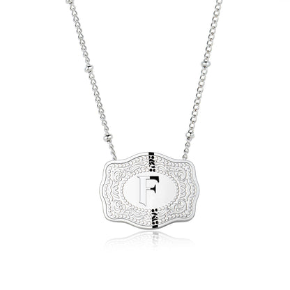 Stainless Steel Western Belt Buckle Initial Necklace