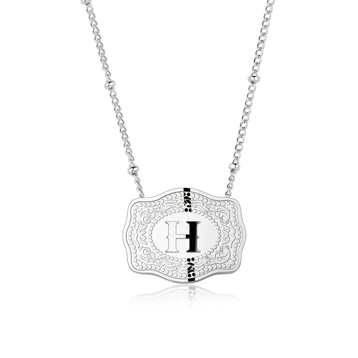 Stainless Steel Western Belt Buckle Initial Necklace