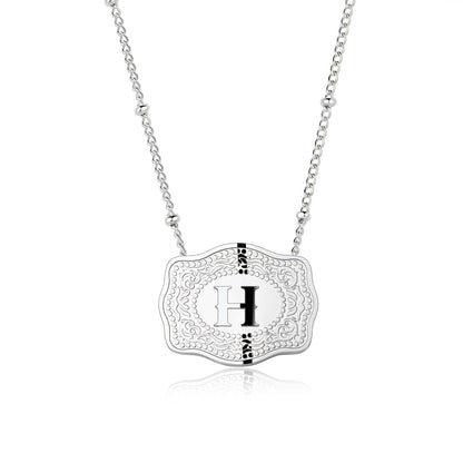Stainless Steel Western Belt Buckle Initial Necklace