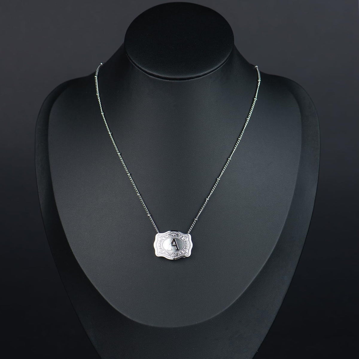 Stainless Steel Western Belt Buckle Initial Necklace
