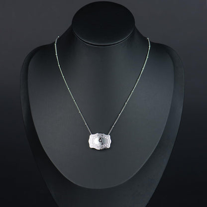 Stainless Steel Western Belt Buckle Initial Necklace