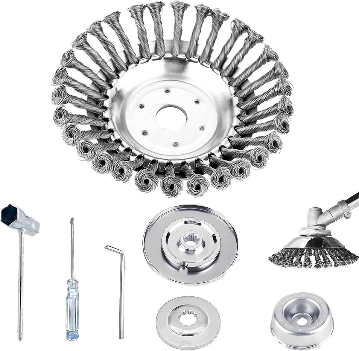 Steel Wire Brush Trimmer Head for Weed Removal and Surface Cleaning