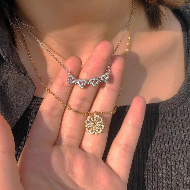 Sterling Silver Lucky Heart Clover Necklace