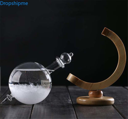 Storm Glass Weather Forecast Crystal Barometer with Wooden Base