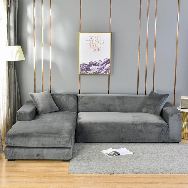 Stretch Velvet Sofa Cover with Pet Hair and Stain Protection