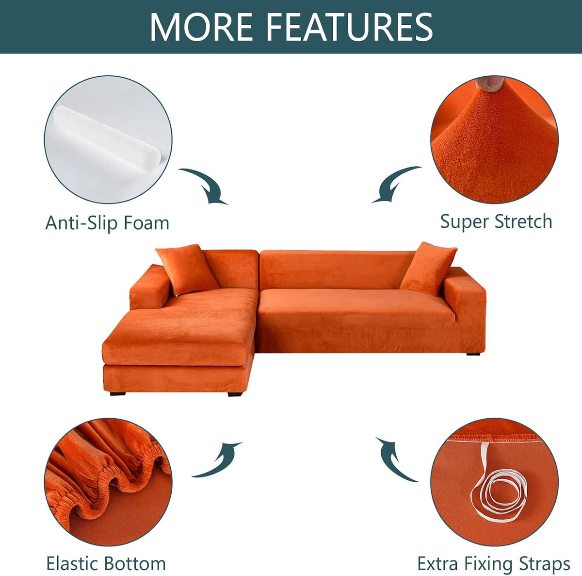 Stretch Velvet Sofa Cover with Pet Hair and Stain Protection