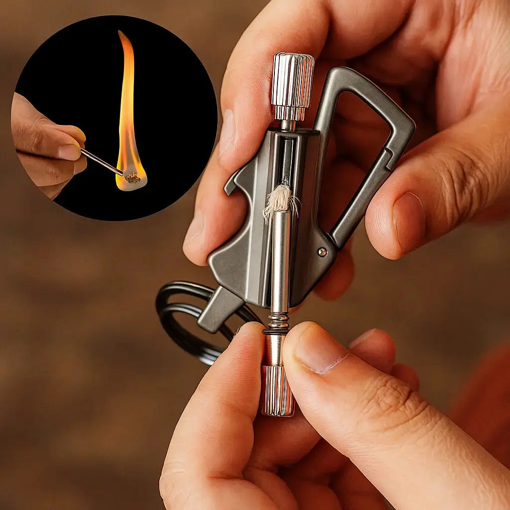 Survival Fire Starter Keychain with Bottle Opener Reusable Lighter
