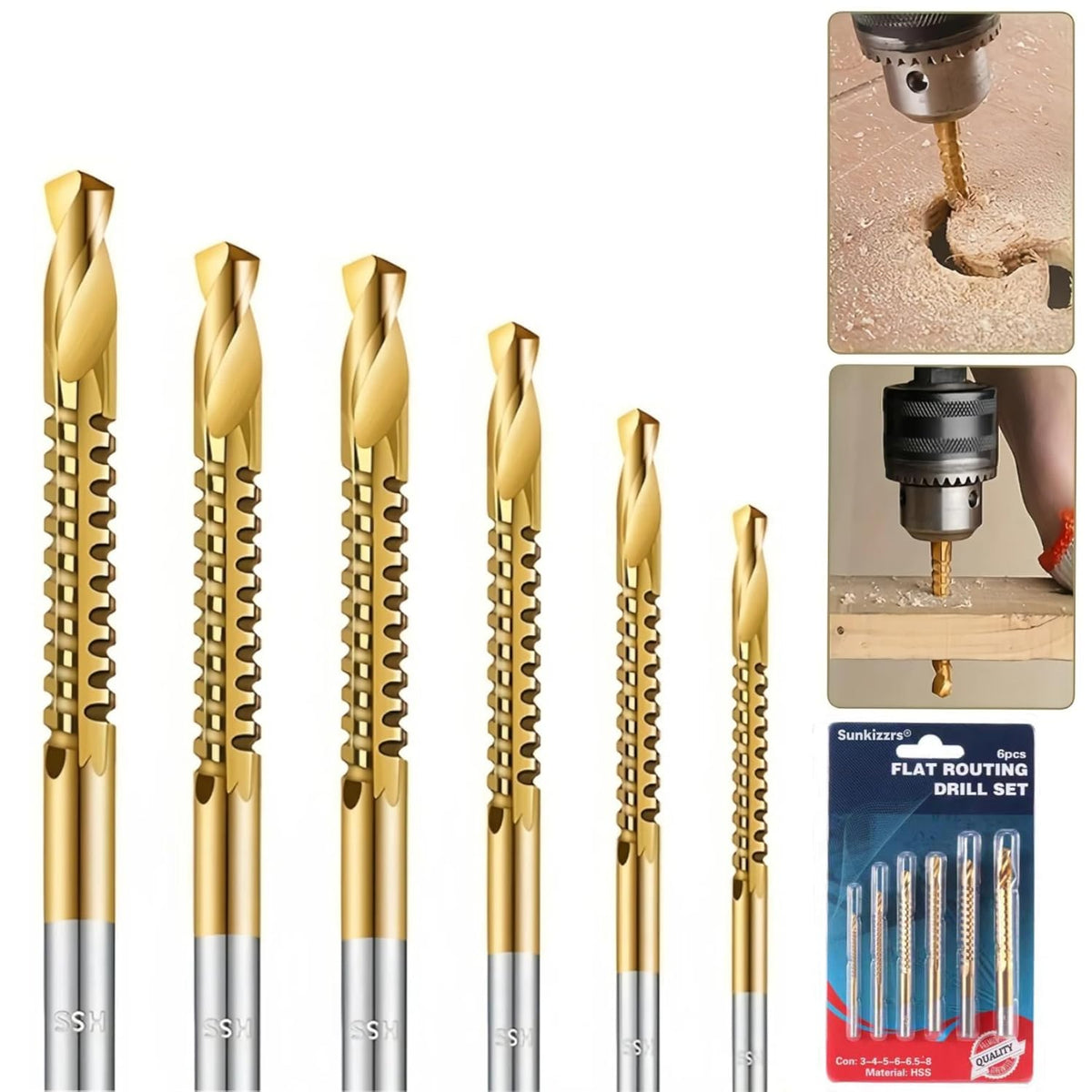 Titanium Coated High Speed Steel Drill Bits Set 6 Pieces