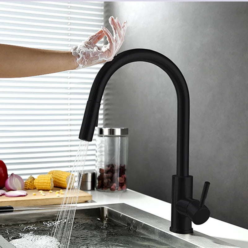 Touchless Pull Out Kitchen Faucet with Sensor and Flexible Spray Head
