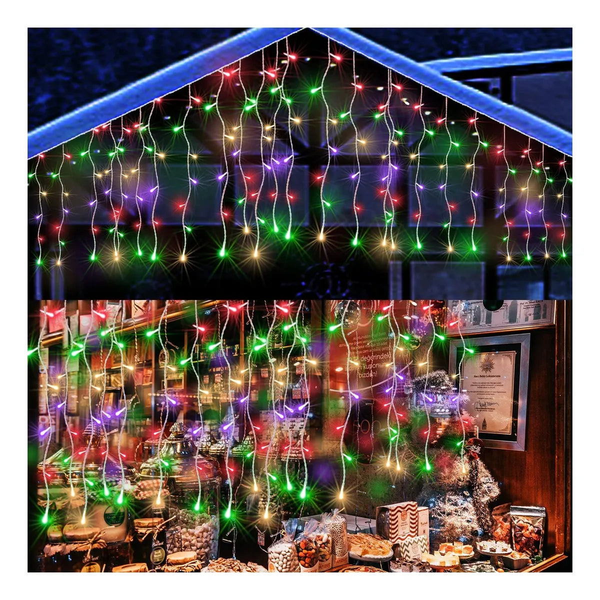 Twinkling Icicle LED String Lights Connectable Indoor Outdoor Holiday Decor