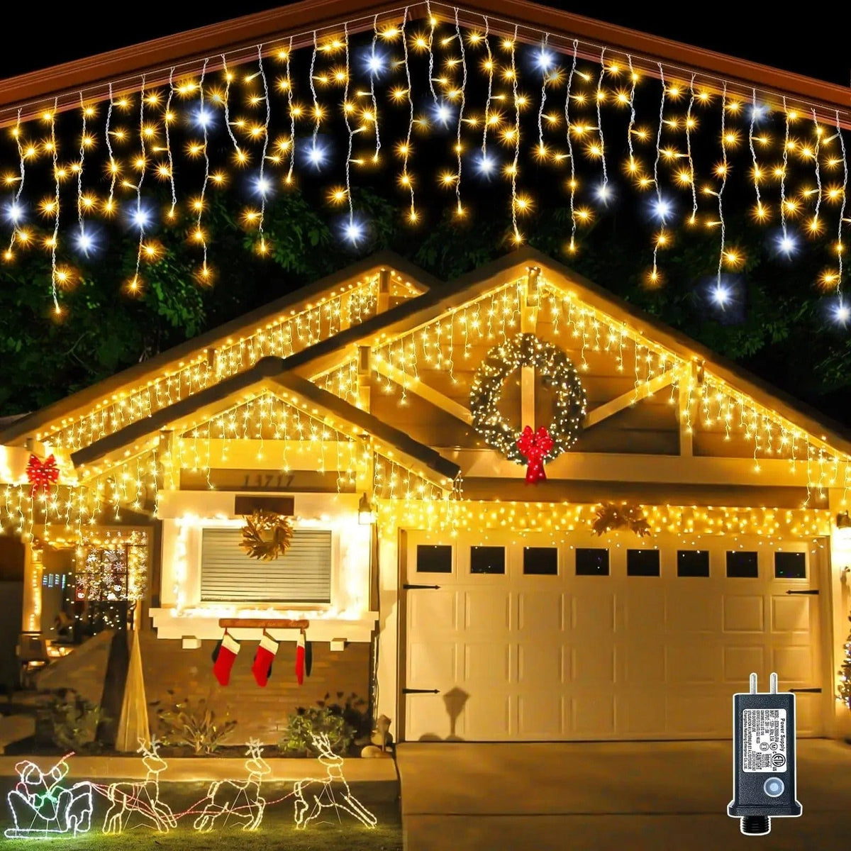 Twinkling Icicle LED String Lights Connectable Indoor Outdoor Holiday Decor