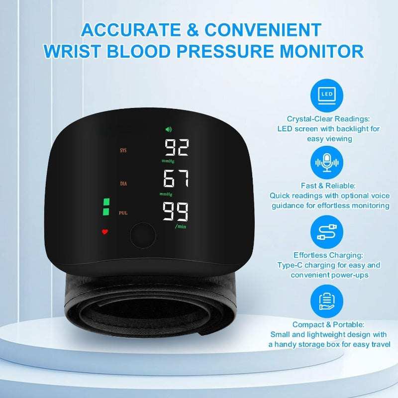 USB C Rechargeable Wrist Blood Pressure Monitor