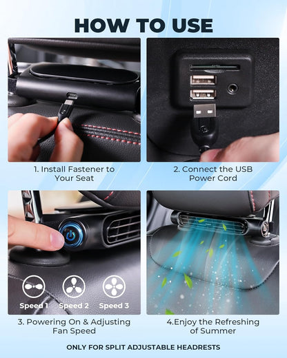 USB Headrest Car Cooling Fan 2 Pack Three Speed