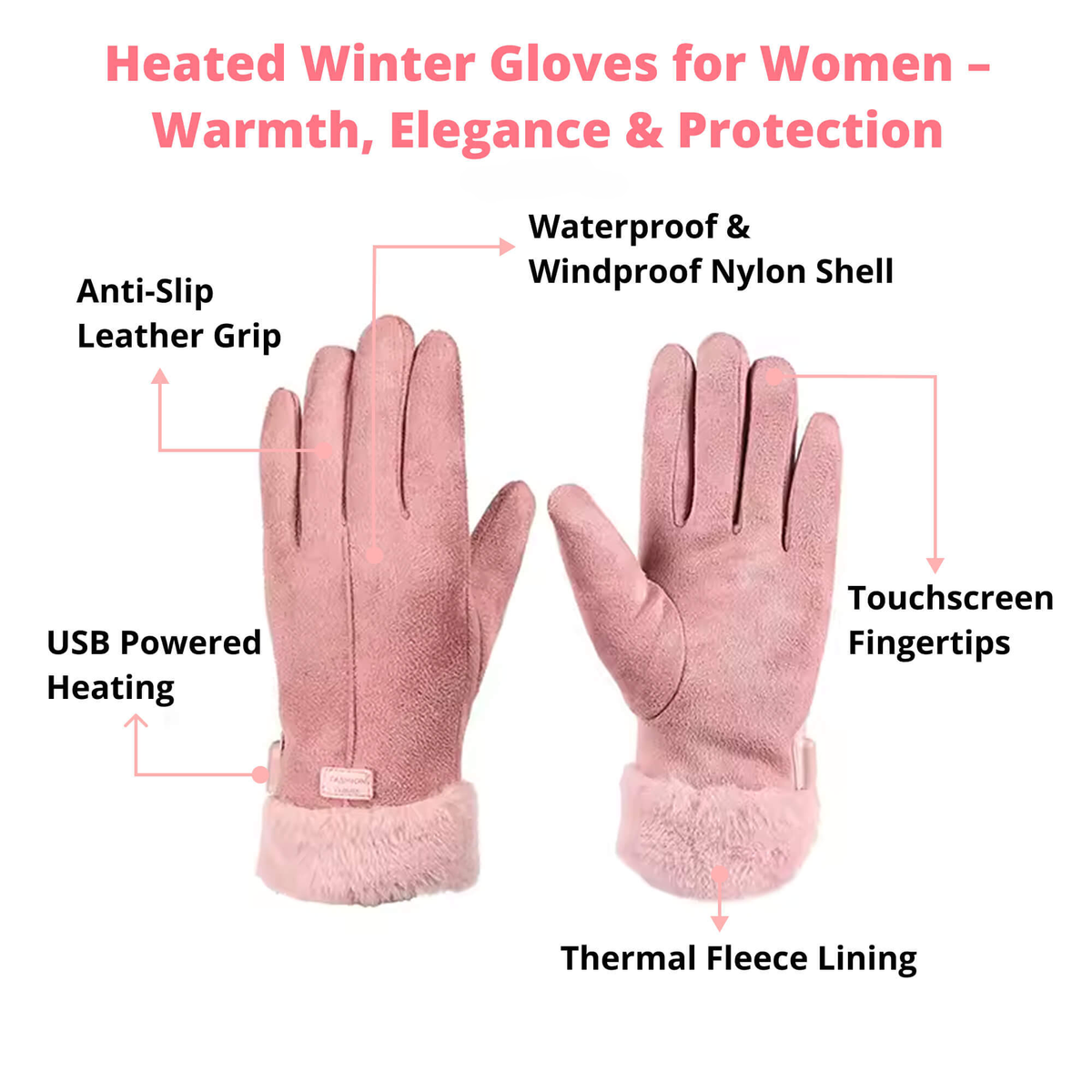 USB Rechargeable Heated Winter Gloves for Women with Touchscreen Protection