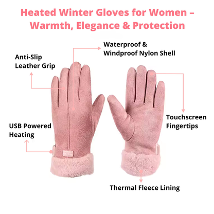 USB Rechargeable Heated Winter Gloves for Women with Touchscreen Protection