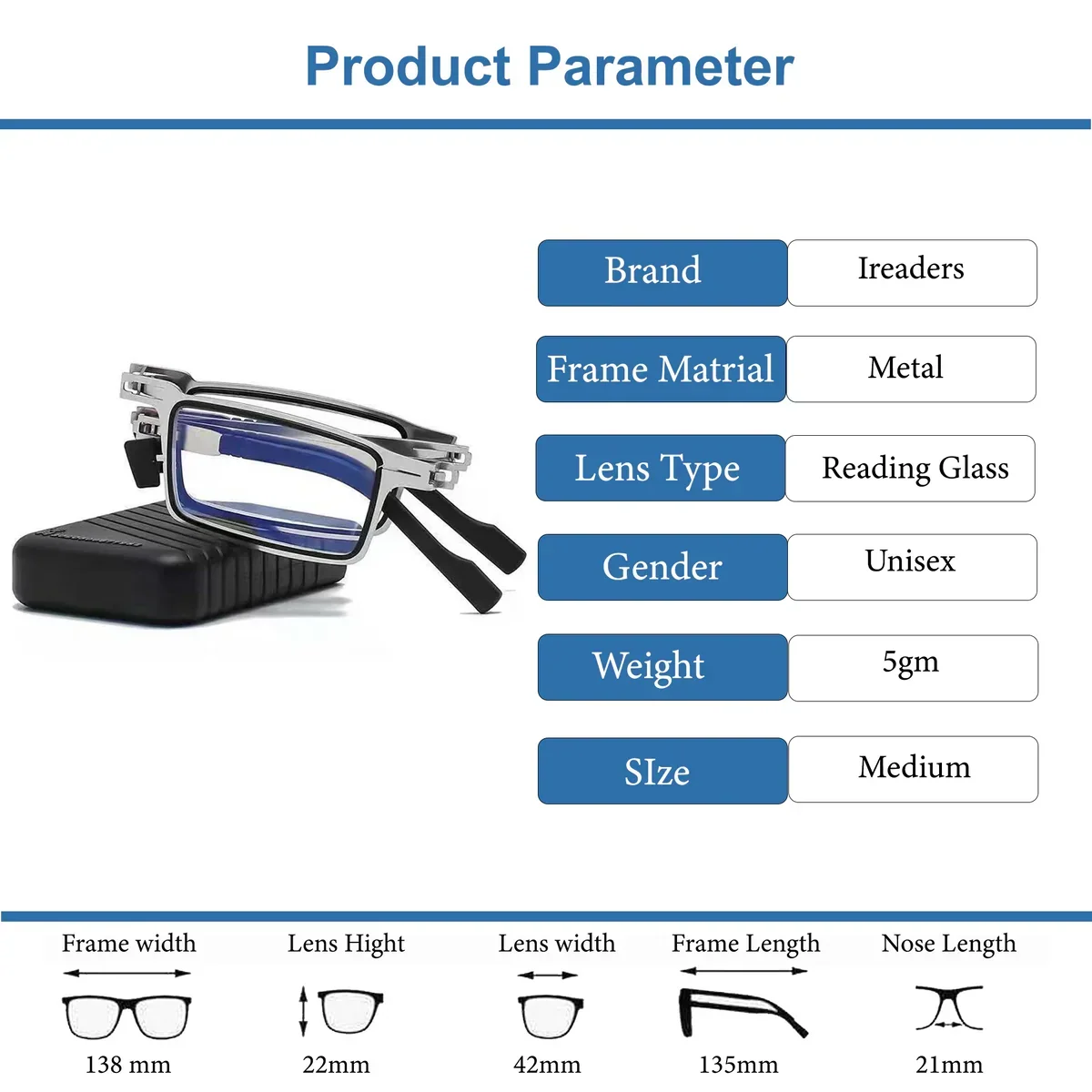 Ultra Lightweight Foldable Reading Glasses with Blue Light Filter
