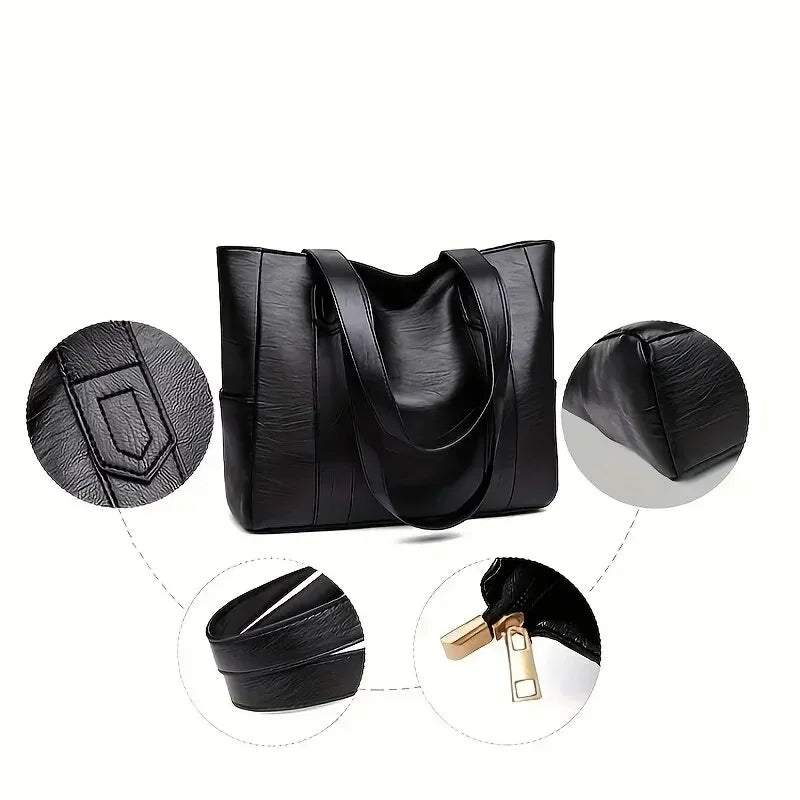 Retro Style Leather Shoulder Bag with Smooth Finish and Organized Storage