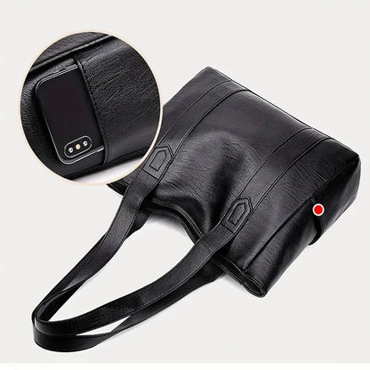 Retro Style Leather Shoulder Bag with Smooth Finish and Organized Storage