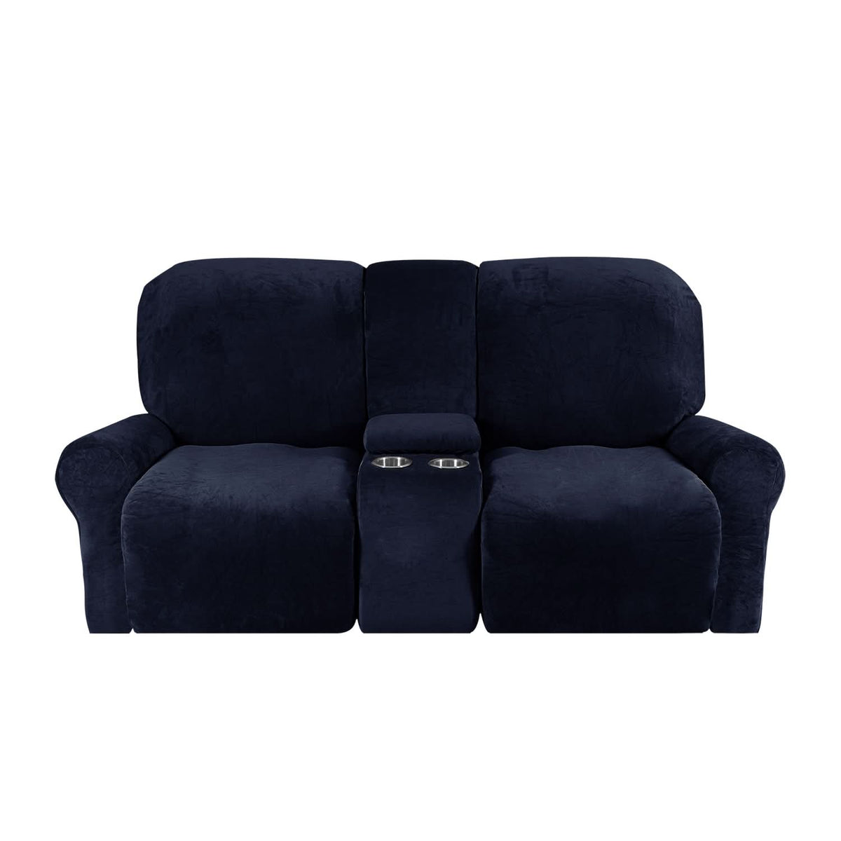 Velvet Plush 2 Seater Recliner Sofa Cover with Cup Holder Openings