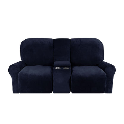 Velvet Plush 2 Seater Recliner Sofa Cover with Cup Holder Openings