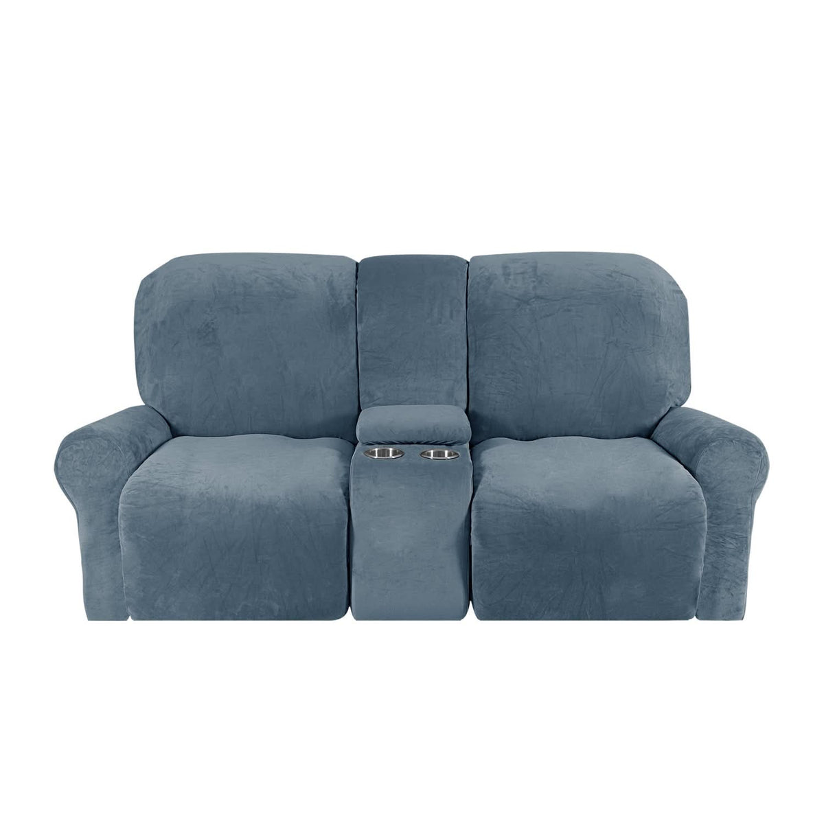 Velvet Plush 2 Seater Recliner Sofa Cover with Cup Holder Openings