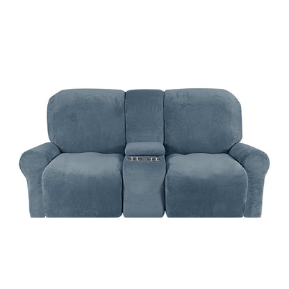 Velvet Plush 2 Seater Recliner Sofa Cover with Cup Holder Openings