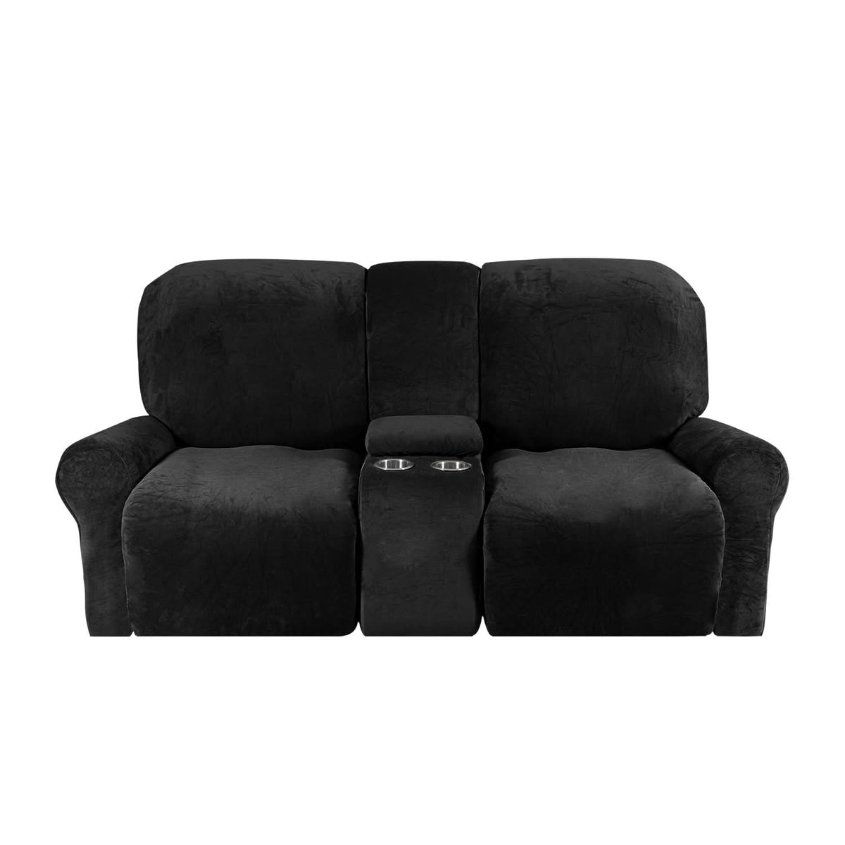 Velvet Plush 2 Seater Recliner Sofa Cover with Cup Holder Openings