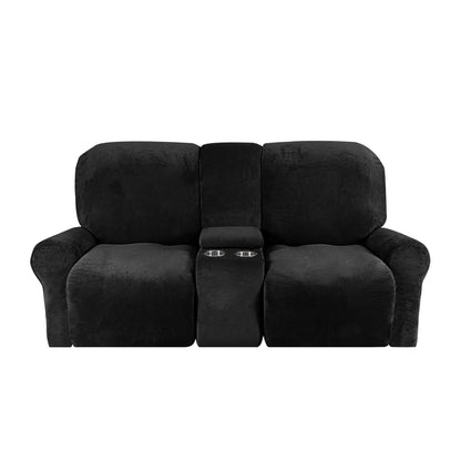 Velvet Plush 2 Seater Recliner Sofa Cover with Cup Holder Openings