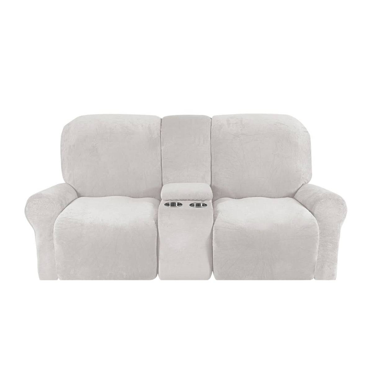 Velvet Plush 2 Seater Recliner Sofa Cover with Cup Holder Openings