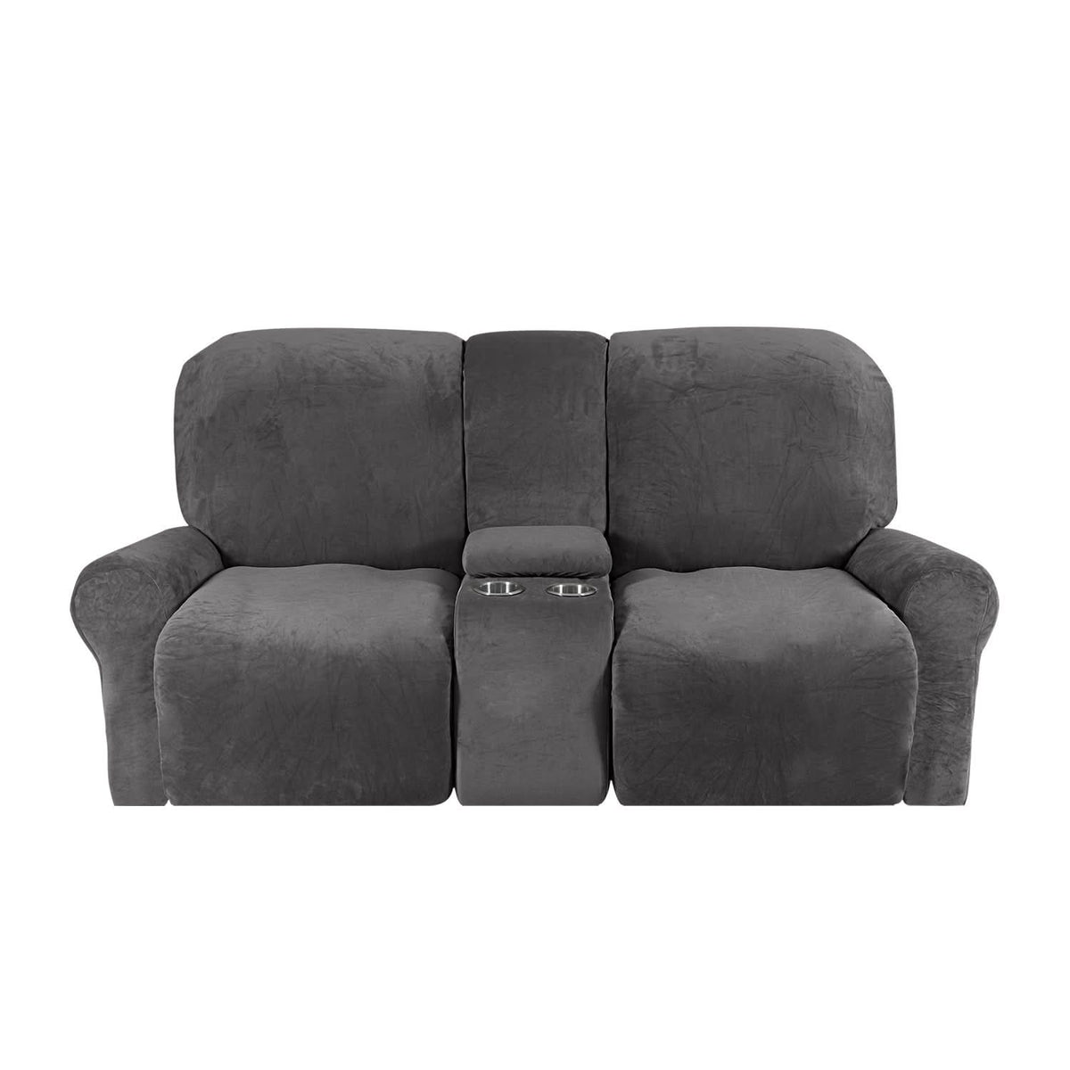 Velvet Plush 2 Seater Recliner Sofa Cover with Cup Holder Openings