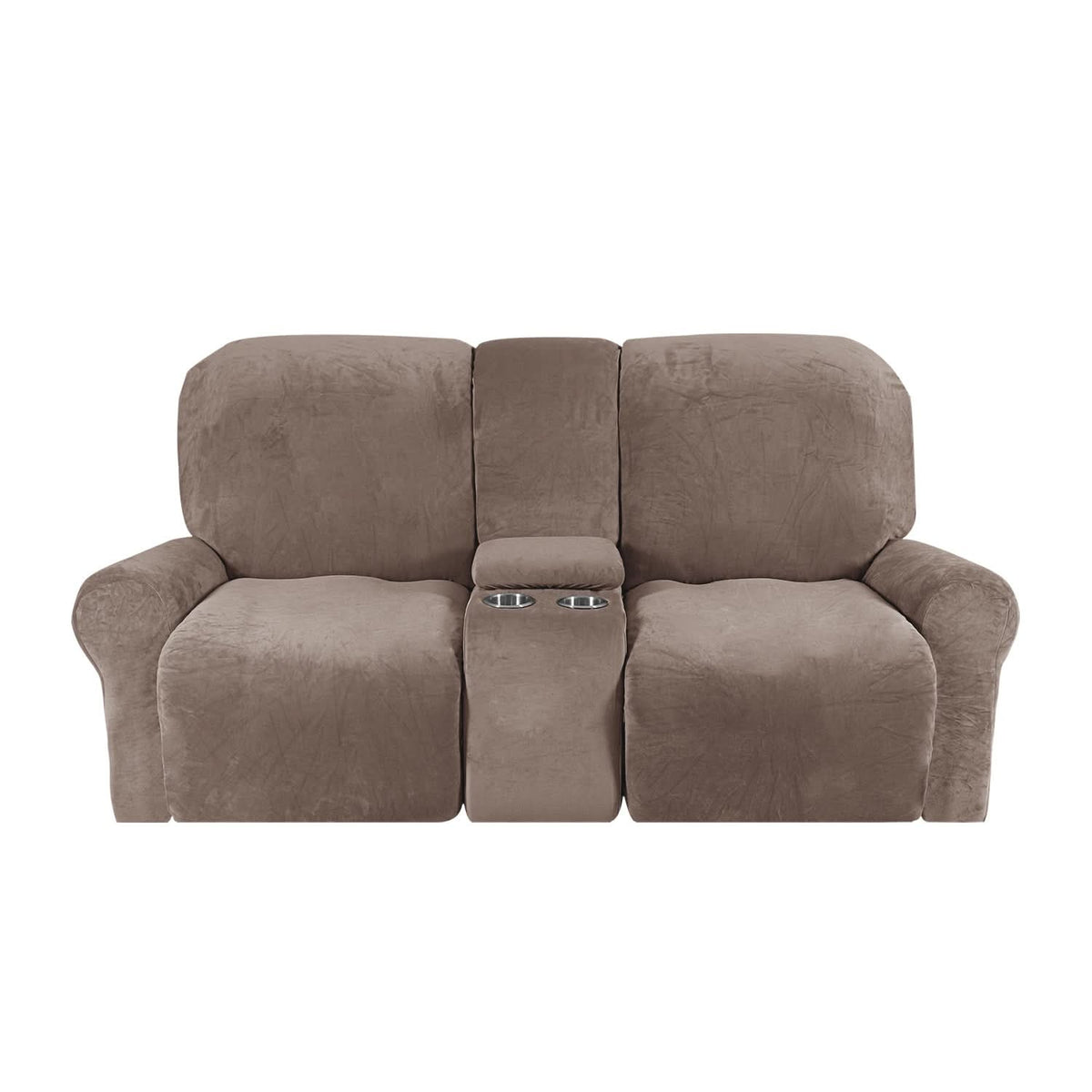 Velvet Plush 2 Seater Recliner Sofa Cover with Cup Holder Openings